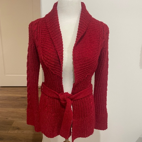 Arden B Size XS S Red Belted Cardigan Sweater - Picture 1 of 6